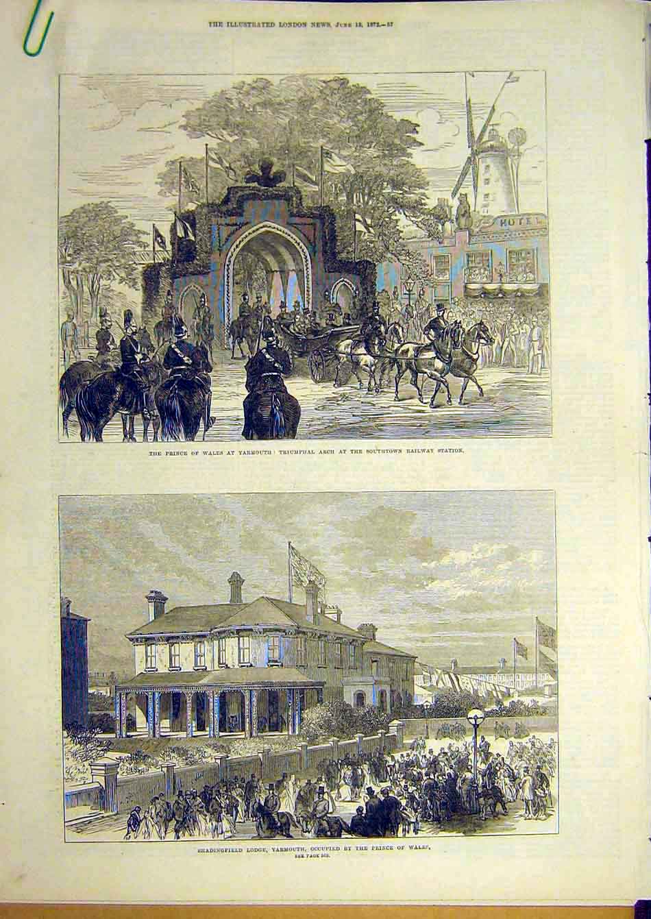 Old Antique Print 1872 Prince Wales Yarmouth Norfolk Artillery Military 19th