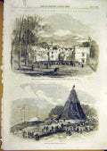 Old Antique Print 1857 Ashton Court Bonfire Bristol Festivities Fireworks 19th