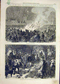 Old Antique Print 1865 Melford Hall Suffolk Bonfire Prince Wales Princess 19th