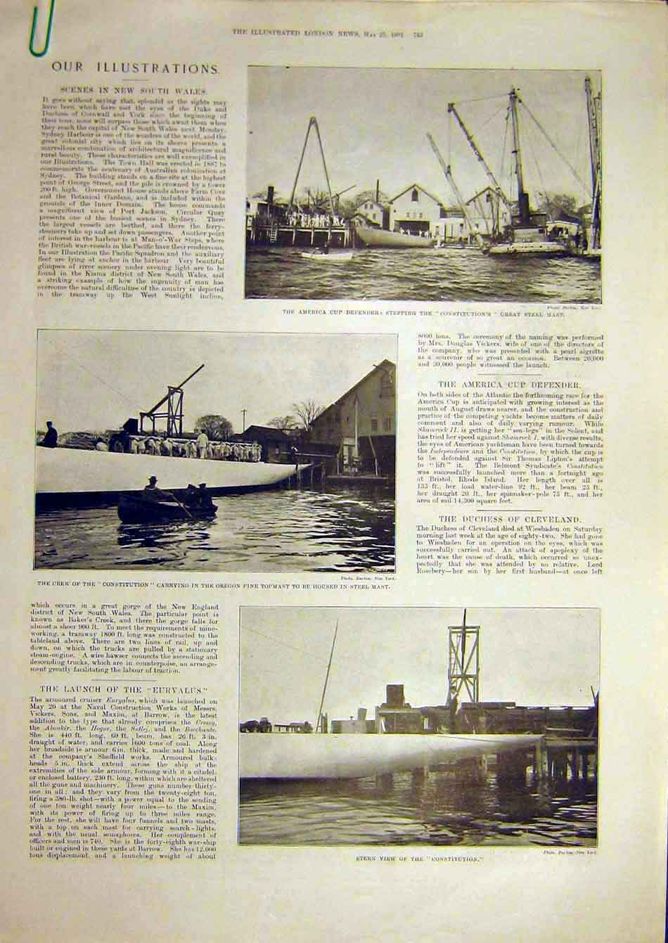 Old Antique Print 1901 America Cup Constitution Yacht Hms Euryalus Barrow 20th