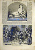 Original Old Antique Print 1852 Royal Academy Bacchus Corday Huguenot Arabs