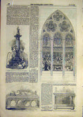 Old Antique Print 1855 Chichester Cathedral Monument Fountain Testimonial 19th