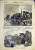 Old Antique Print 1847 Church Stratford Shakespeare Guild Chapel Church 19th