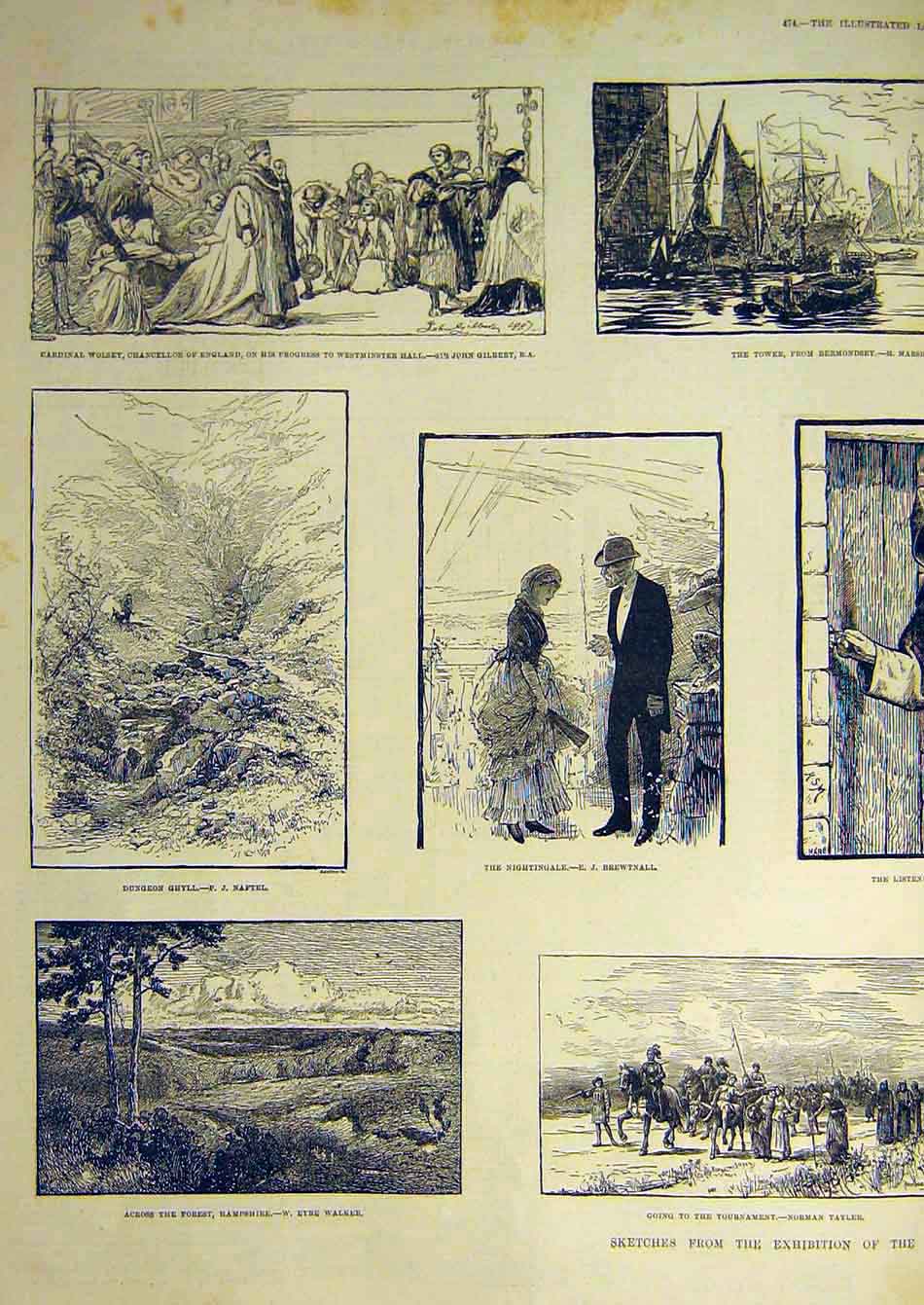 Original Old Antique Print 1887 Sketches Fine Art Landscape Painters Victorian