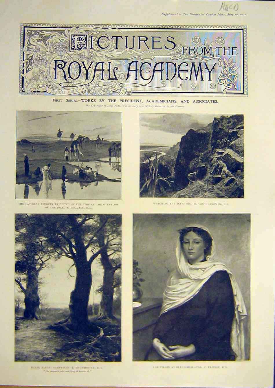 Original Old Antique Print 1902 Pictures Royal Academy Fine Art 20th Century