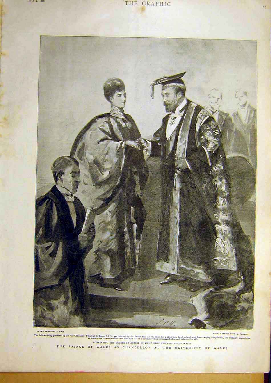 Old Antique Print 1896 Prince Wales Chancellor University Queen Drawing 19th