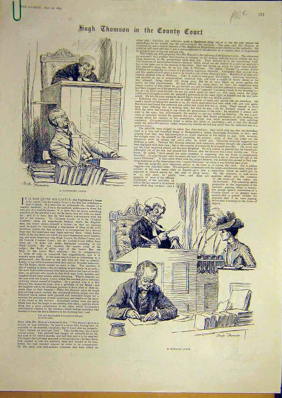 Old Antique Print 1893 Thompson County Court Clerk Judge Sketches Public 19th