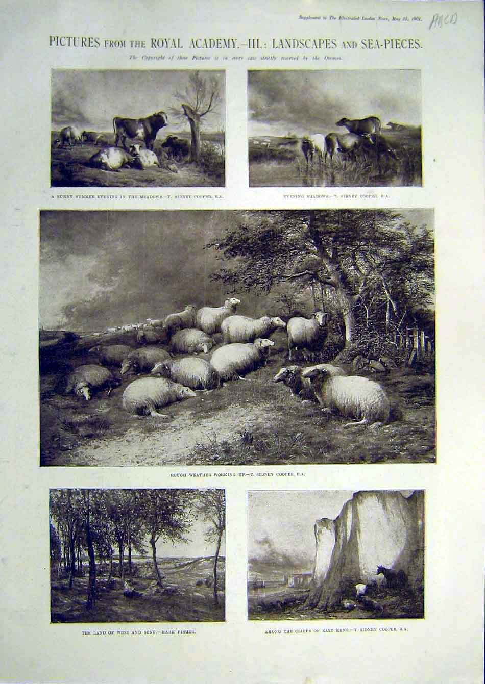 Original Old Antique Print 1901 Pictures Royal Academy Landscapes Sea Fine Art