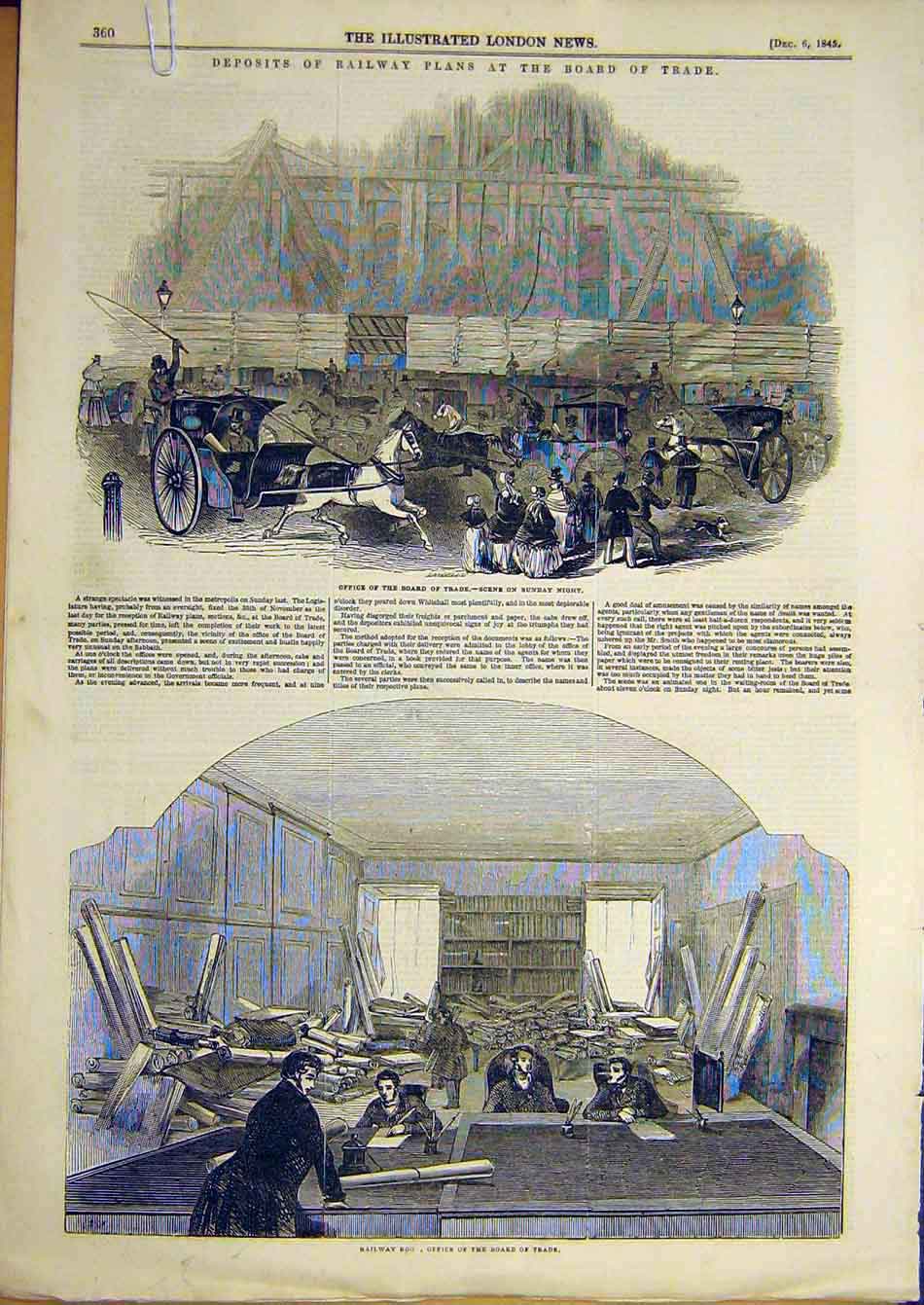 Original Old Antique Print 1845 Railway Plans Board Trade Deposits Victorian