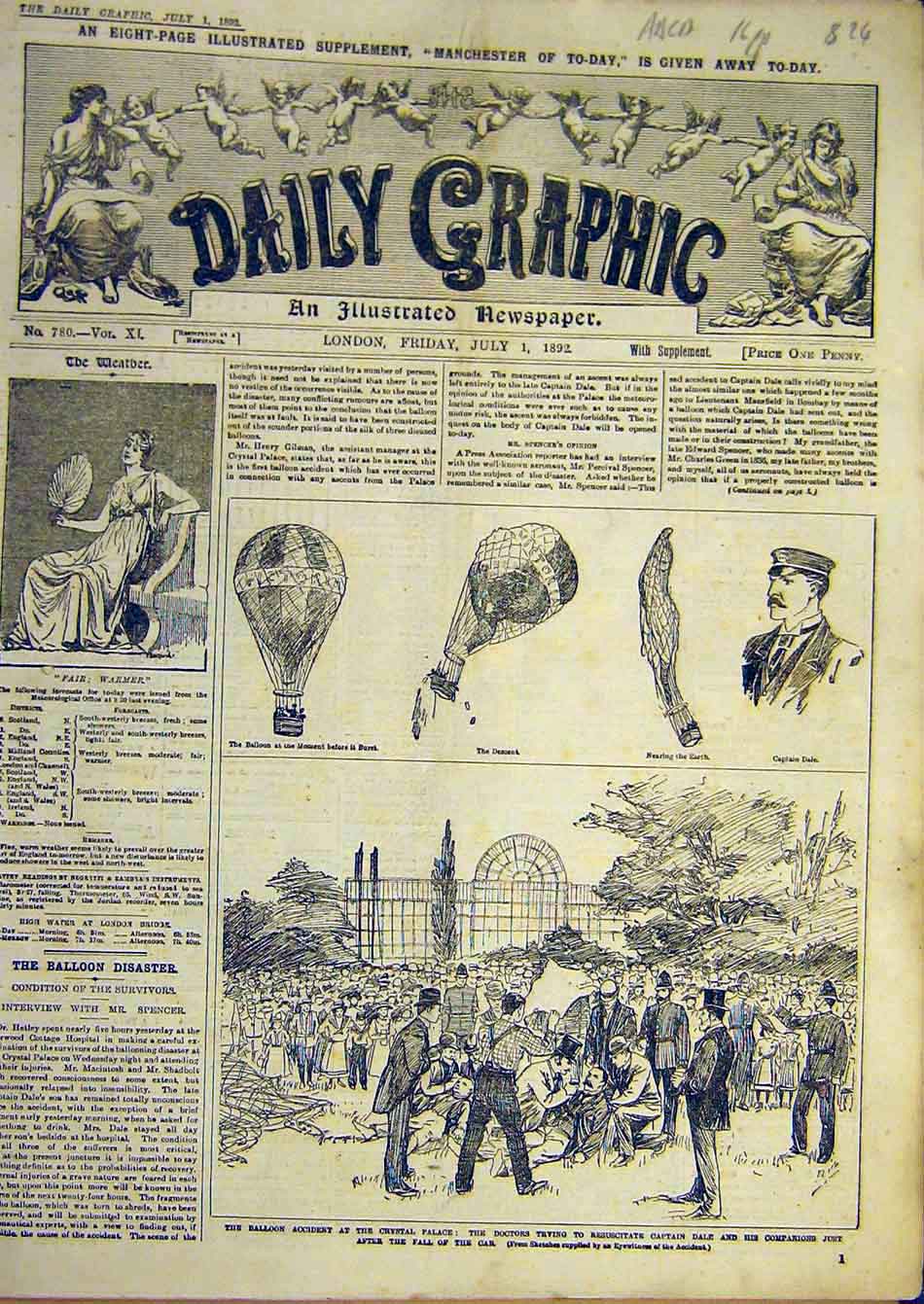 Original Old Antique Print 1892 Balloon Manchester Gladstone General Election