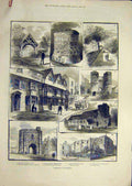 Original Old Antique Print 1883 Factory Chimney Brewer Bradford Electric Light