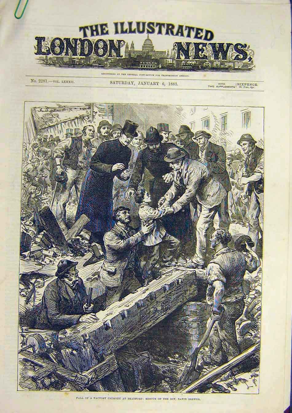 Old Antique Print 1882 Bradford Prince Princess Wales Townhall Sketches 19th