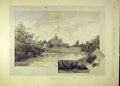 Original Old Antique Print 1896 English Homes Stoke Park Buckinghamshire Lake