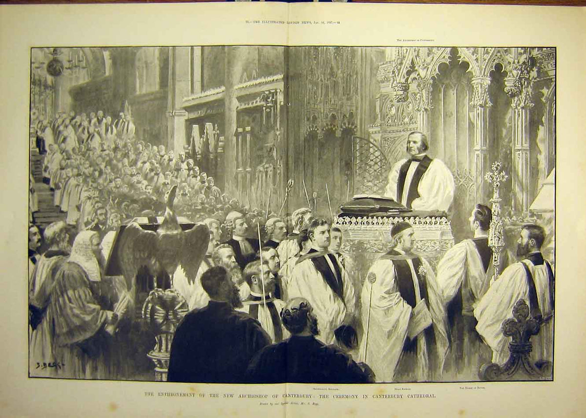 Old Antique Print 1897 Canterbury Archbishop Cathedral Service Religious 19th