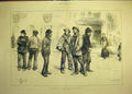Original Old Antique Print 1886 Unemployed London Barnard Sketch People Work