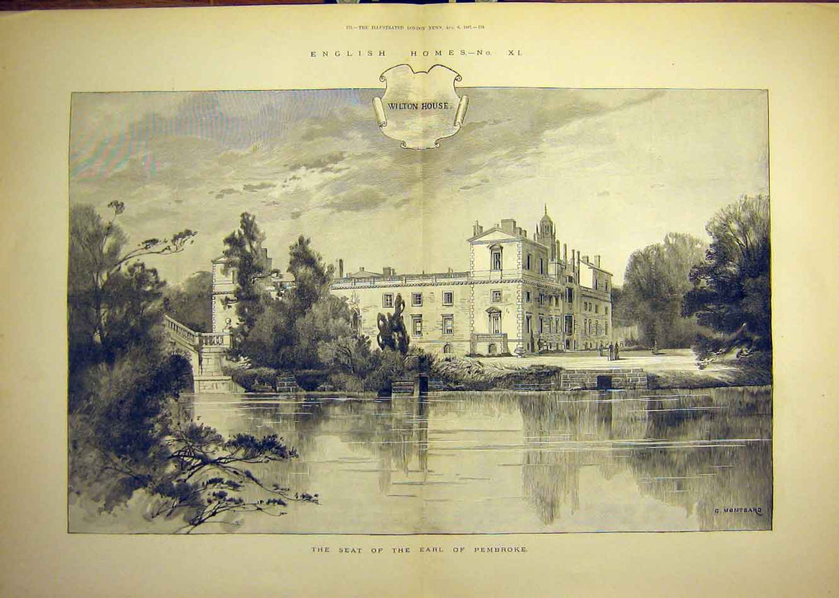 Old Antique Print 1887 English Homes Wilton House Earl Pembroke Building 19th