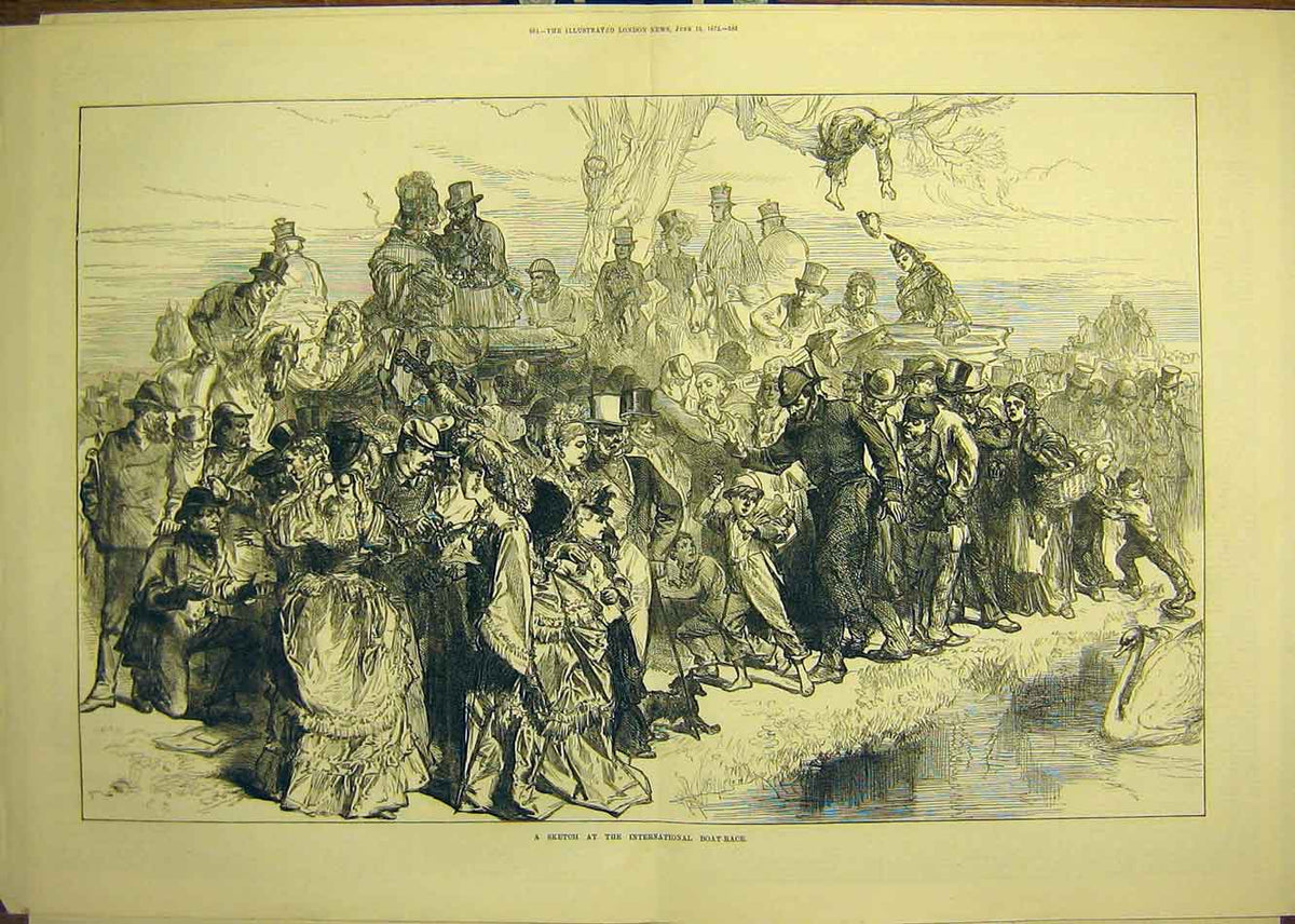 Old Antique Print 1872 International Boat-Race Sketch Spectators Police 19th