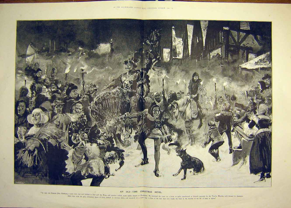 Original Old Antique Print 1900 Christmas Revel Sketch Gladman Fancy Dress 20th