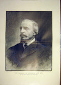 Original Old Antique Print 1891 Portrait Marquis Dufferin Ava Cinque Ports 19th
