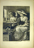 Original Old Antique Print 1885 -Fashion Walker Lady Child Hat 19th