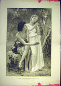 Original Old Antique Print 1891 Les-Premiers-Bijoux Bouguereau Berries Lady Man