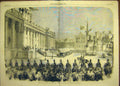 Original Old Antique Print 1858 Queen Visit Leeds Townhall Brodrick Building