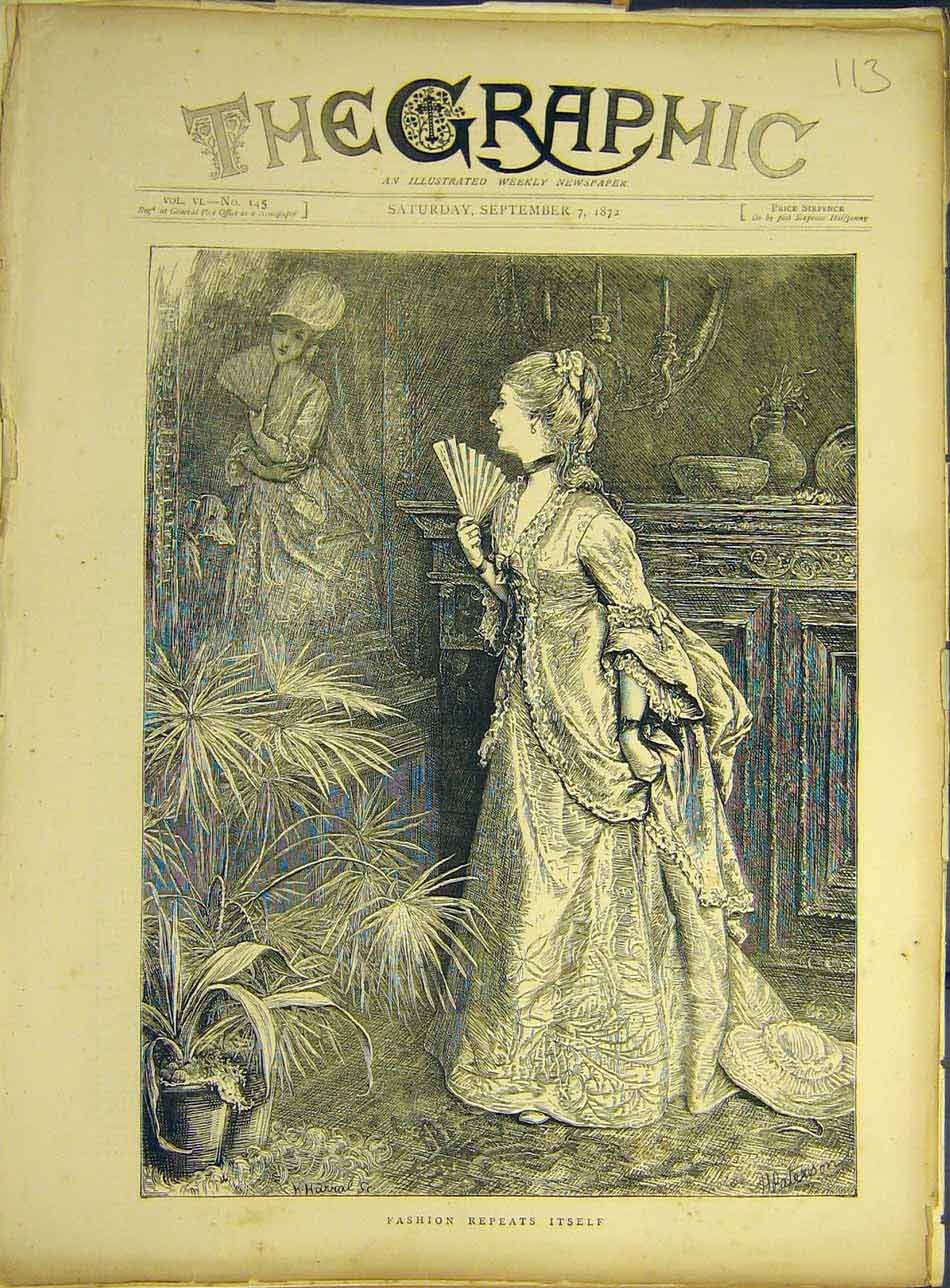 Original Old Antique Print 1872 Fashion Repeat Lady Portrait Image Picture 19th