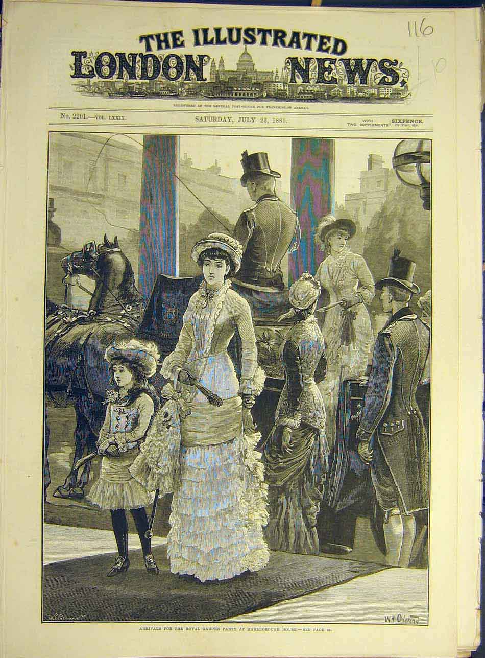 Original Old Antique Print 1881 Royal Garden Party Guests Marlborough House 19th