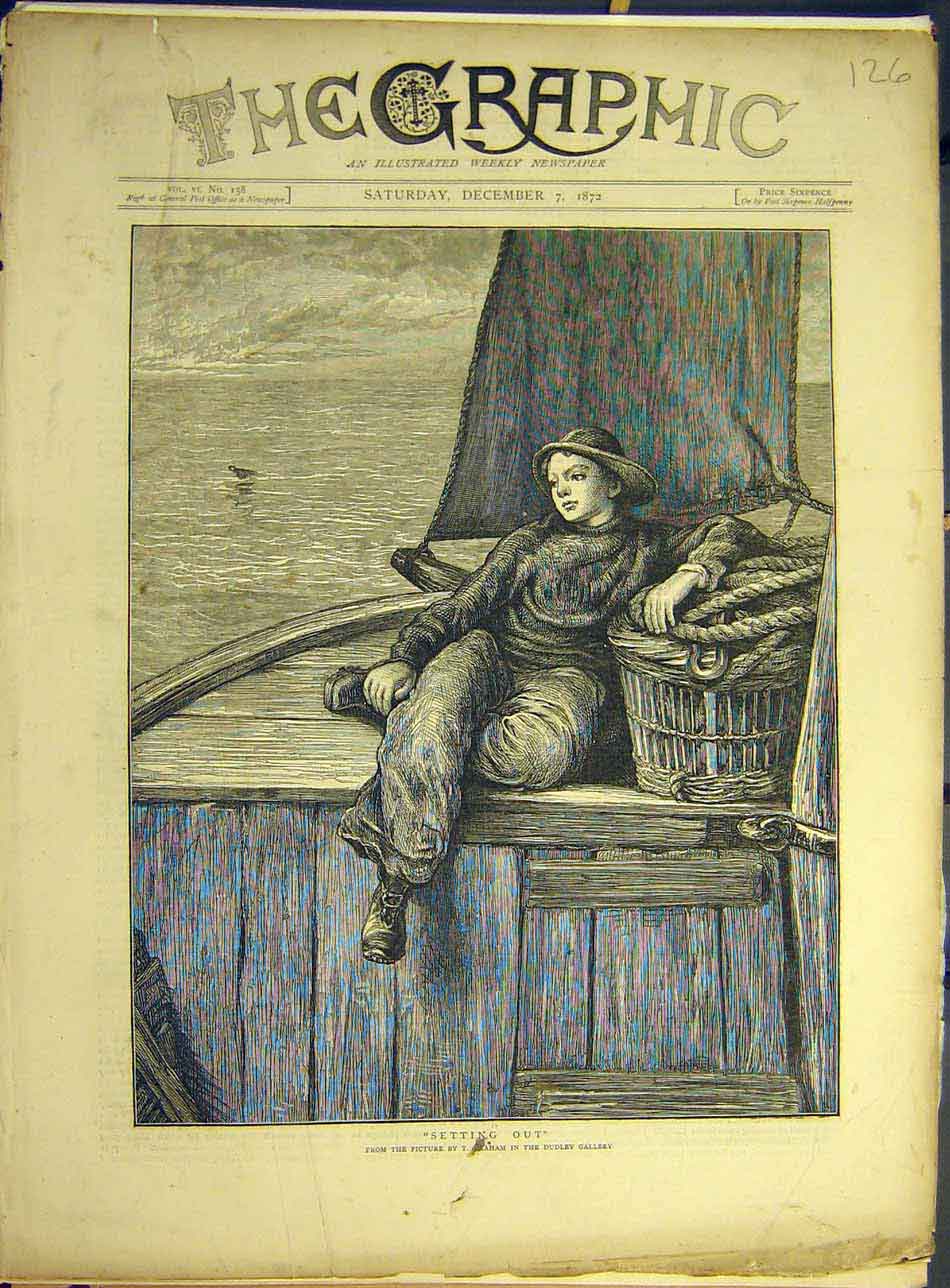 Original Old Antique Print 1872 Setting-Out Graham Boy Sailor Boat Sea Victorian