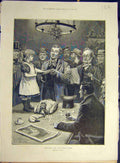 Original Old Antique Print 1887 Raffling-Christmas Goose Dadd Child Hat Ticket