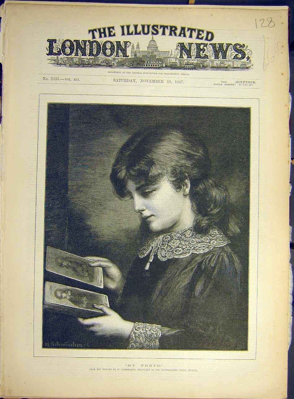 Original Old Antique Print 1887 My-Photo Schmiechen Girl Portrait 19th