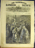 Original Old Antique Print 1872 Gathering Blacberries Ladies Child Country-Side