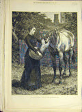Original Old Antique Print 1879 Father'S Favorite Dadd Horse Lady Food Victorian
