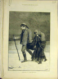 Original Old Antique Print 1879 Dreary Day Watson Lady Man Winter 19th