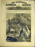 Original Old Antique Print 1872 Autumn Ramble Country-Side Donkey Horse People