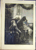 Original Old Antique Print 1874 Barnard Rest-Thankful Children Woman Church 19th