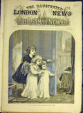 Original Old Antique Print 1874 Happy-Christmas Mama Papa Hunt Children 19th