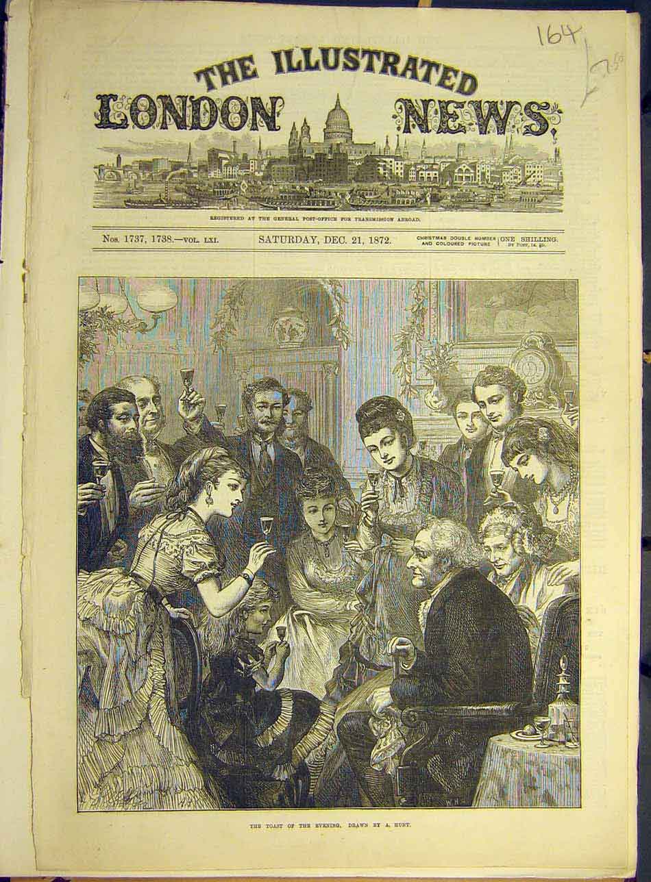 Original Old Antique Print 1872 Toast-Evening Hunt Celebrations Party Man 19th