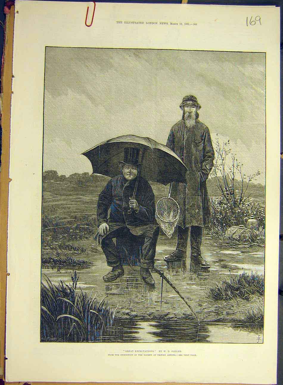Original Old Antique Print Great-Expectations Sadler Fishermen River
