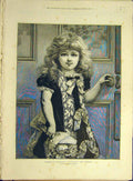 Original Old Antique Print 1883 Christmas Morning Bouquet Mamma Gravier 19th