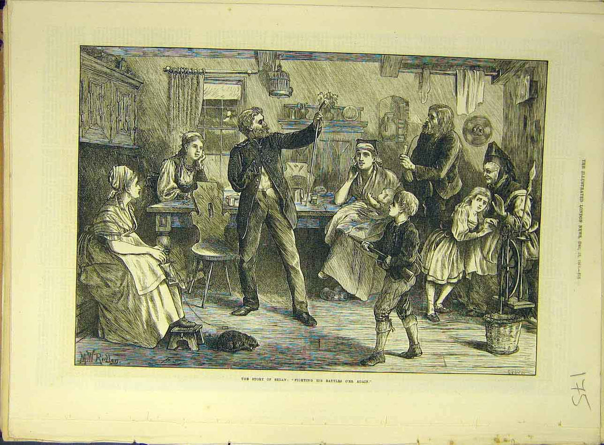 Original Old Antique Print 1871 Sier Story-Sedan Battle People 19th