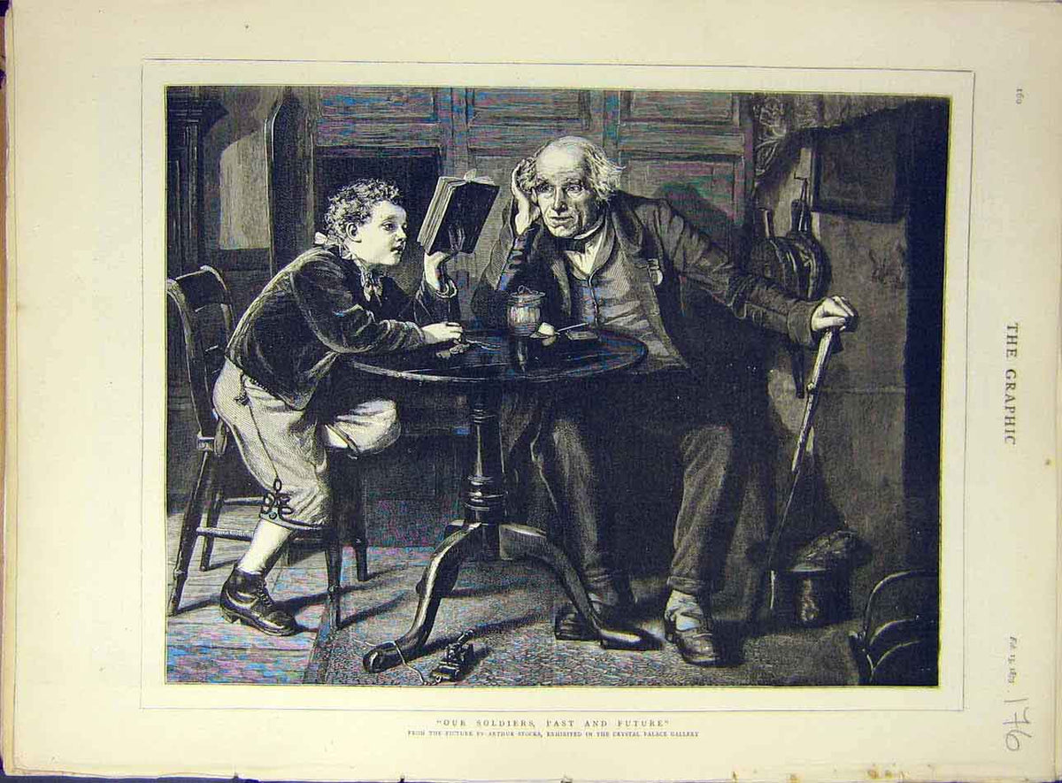 Original Old Antique Print 1879 Siers Past-Future Boy -Man Stocks 19th