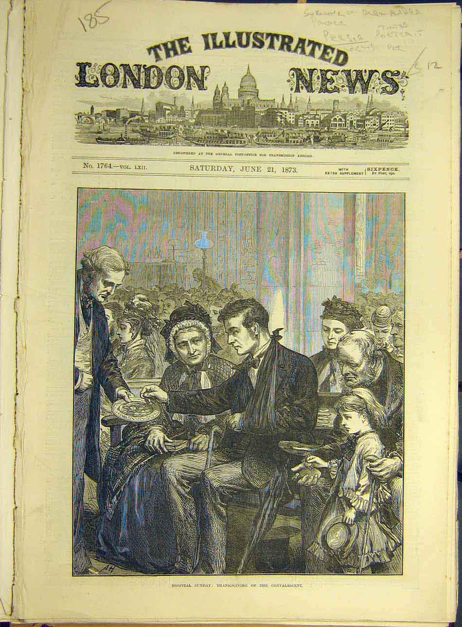 Original Old Antique Print 1873 Hospital Sunday Collection Plate Church 19th