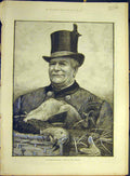 Original Old Antique Print 1884 Christmas Hamper Tarrant Gift Turkey Man 19th
