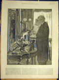 Original Old Antique Print 1884 Story Man Girl Child King Portrait Victorian