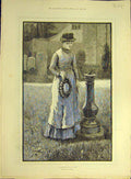 Original Old Antique Print 1885 Healing-Hand Time Rainey Sundial Lady Wreath Art
