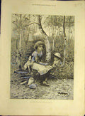 Old Antique Print 1886 Woodman'S Daughter Caffieri Girl Child Dog Forest 19th