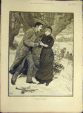 Original Old Antique Print 1883 Striking-Match M'Cutcheon Lady Man Pipe 19th