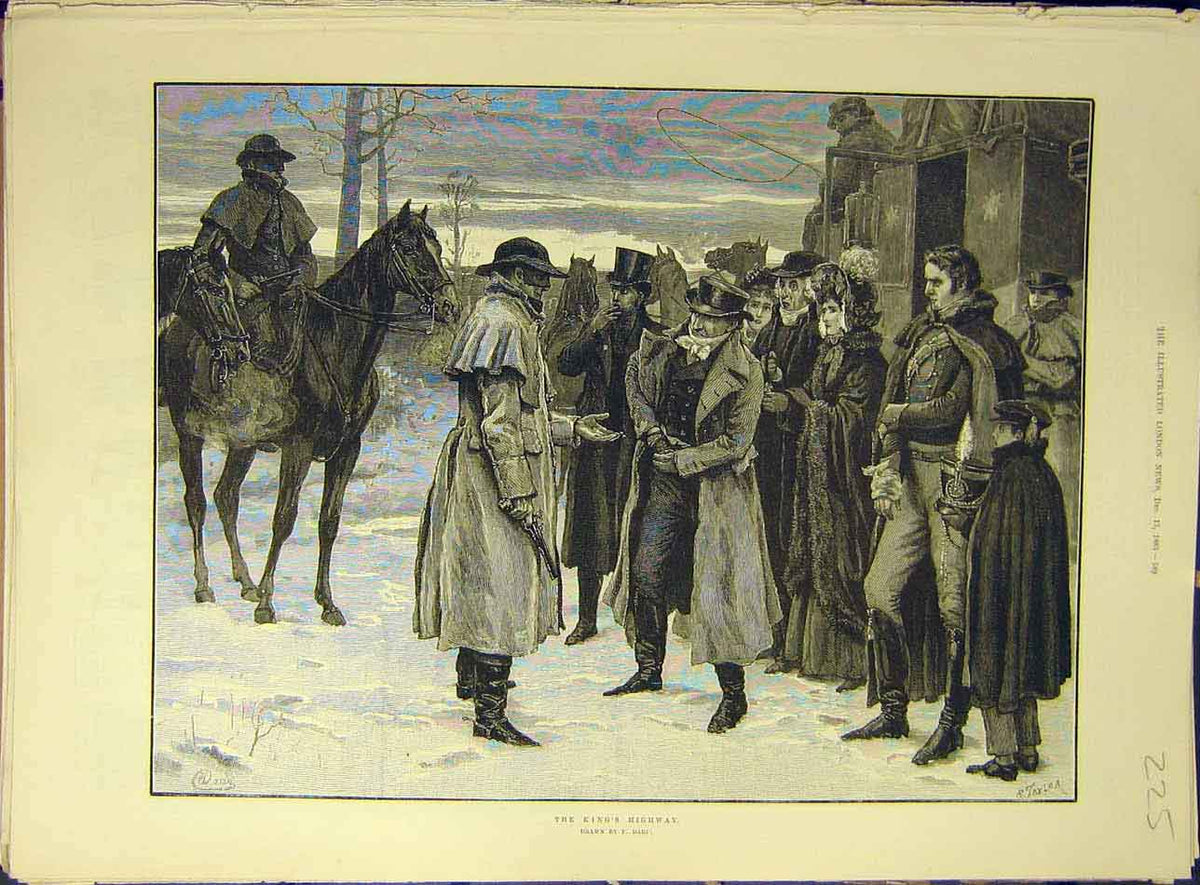 Original Old Antique Print 1883 King'S Highway Dadd Masked-Men Robbers Thief