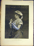 Original Old Antique Print 1878 Orphan Parker Chick Bird Lady Girl Fine Art 19th